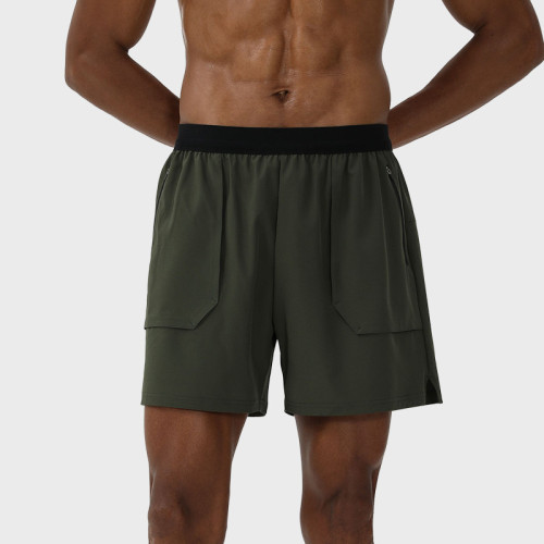 Cross-Border New Style Fake Two-Piece Sports Shorts with Towel Loop Zipper Pocket Breathable Comfortable Reflective Strip Running ShortsB99