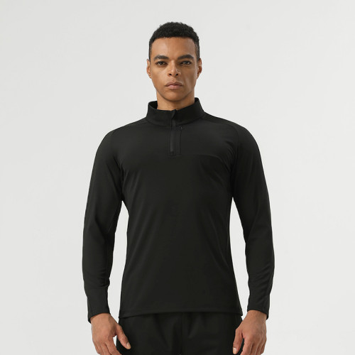 Men's Running Long Sleeve Top Wholesale Private Label Supplier for Stand Collar Half-Zip High-Elastic Nylon Sportswear Contract ManufacturingAL16883