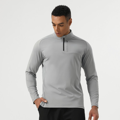 Men's Running Long Sleeve Top Wholesale Private Label Supplier for Stand Collar Half-Zip High-Elastic Nylon Sportswear Contract ManufacturingAL16883
