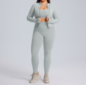 Plus Size Long-Sleeve Yoga Set OEM/ODM Manufacturer | High-Stretch Quick-Dry 3-Piece Sportswear for Women's Activewear & Gym Wear Brands, Wholesale SupplyF213-215-216Plus
