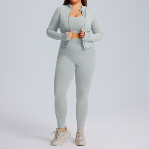 Plus Size Long-Sleeve Yoga Set OEM/ODM Manufacturer | High-Stretch Quick-Dry 3-Piece Sportswear for Women's Activewear & Gym Wear Brands, Wholesale SupplyF213-215-216Plus