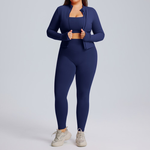 Plus Size Long-Sleeve Yoga Set OEM/ODM Manufacturer | High-Stretch Quick-Dry 3-Piece Sportswear for Women's Activewear & Gym Wear Brands, Wholesale SupplyF213-215-216Plus