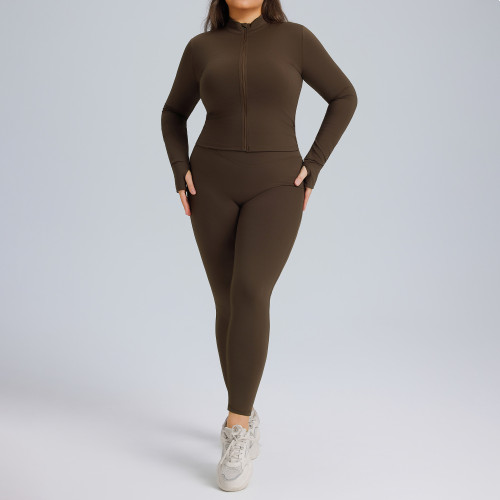 Plus Size Long-Sleeve Yoga Set OEM/ODM | High-Stretch Quick-Dry Sportswear Manufacturing for Activewear & Gym Brands, Wholesale SupplierF213-216Plus
