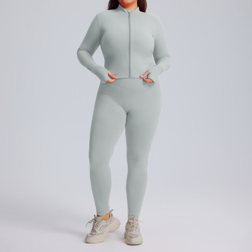 Plus Size Long-Sleeve Yoga Set OEM/ODM | High-Stretch Quick-Dry Sportswear Manufacturing for Activewear & Gym Brands, Wholesale SupplierF213-216Plus