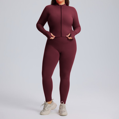 Plus Size Long-Sleeve Yoga Set OEM/ODM | High-Stretch Quick-Dry Sportswear Manufacturing for Activewear & Gym Brands, Wholesale SupplierF213-216Plus