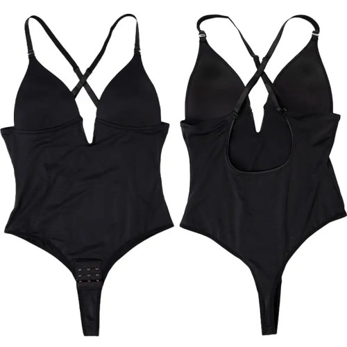 Slim Fit Deep V Body Shaper OEM ODM Supplier for Lingerie & Bodyshape Wear Brands, Custom Tummy Control Thong Back Design for Wholesale Production.MT000111B