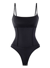 Private Label Bodysuit Shapewear OEM/ODM Factory: KDS Style Crew Neck Double Snap Crotch Thong Waist Trainer Full Body Shaper Bulk SupplyMT000372B