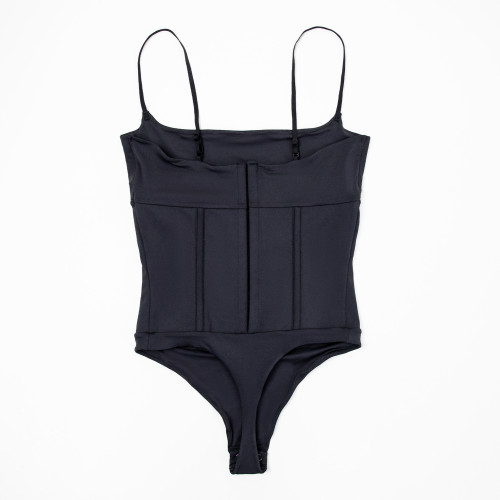 Private Label Bodysuit Shapewear OEM/ODM Factory: KDS Style Crew Neck Double Snap Crotch Thong Waist Trainer Full Body Shaper Bulk SupplyMT000372B