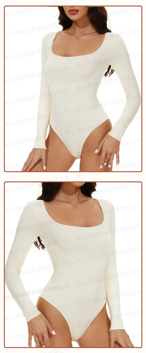 Solid Color Seamless Bodysuit OEM/ODM Contract Manufacturing | High-Stretch Square Neck Long Sleeve Butt-Lift Shapewear for Brands, Retailers & Sourcing Agents.DG0834