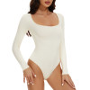 Solid Color Seamless Bodysuit OEM/ODM Contract Manufacturing | High-Stretch Square Neck Long Sleeve Butt-Lift Shapewear for Brands, Retailers & Sourcing Agents.DG0834