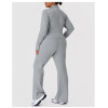 ODM Plus Size Activewear Set Supplier | Custom Butt-Lift High-Stretch Flared Pants & Stand Collar Jacket with Milk Silk FabricP02517