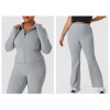 ODM Plus Size Activewear Set Supplier | Custom Butt-Lift High-Stretch Flared Pants & Stand Collar Jacket with Milk Silk FabricP02517