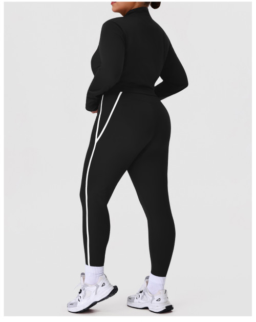 Plus Size Nude-Feel Yoga Set OEM ODM Manufacturer & Wholesale Supplier | High-Waist Slim Fit Activewear with Stand Collar Jacket & 7/8 Pants for Brands | Custom Apparel ProductionP02527
