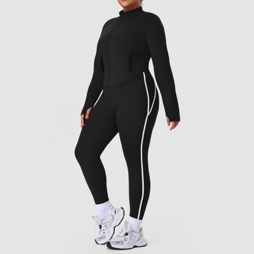 Plus Size Nude-Feel Yoga Set OEM ODM Manufacturer & Wholesale Supplier | High-Waist Slim Fit Activewear with Stand Collar Jacket & 7/8 Pants for Brands | Custom Apparel ProductionP02527