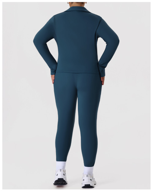 Activewear Manufacturer: Nude-Feel Yoga Set, Plus Size 2-Piece Zip-Up Jacket & Slim Fit Pants, OEM/ODM Wholesale Gym Wear Supply.P02520