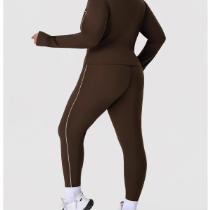 Activewear Manufacturer: Nude-Feel Yoga Set, Plus Size 2-Piece Zip-Up Jacket & Slim Fit Pants, OEM/ODM Wholesale Gym Wear Supply.P02520