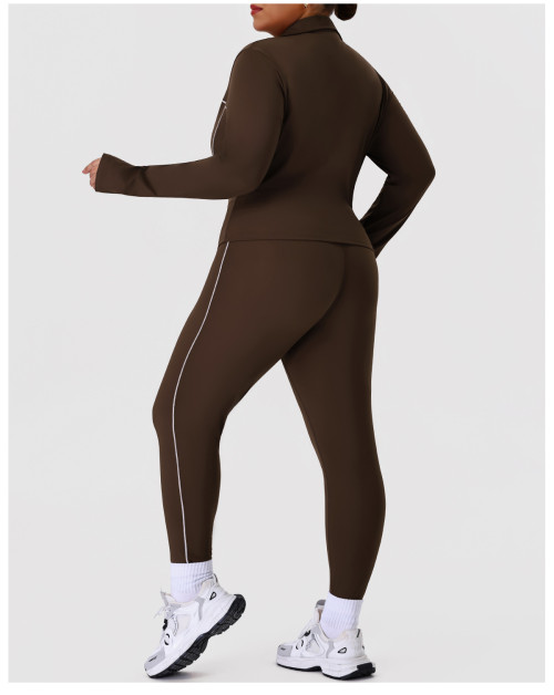 Activewear Manufacturer: Nude-Feel Yoga Set, Plus Size 2-Piece Zip-Up Jacket & Slim Fit Pants, OEM/ODM Wholesale Gym Wear Supply.P02520