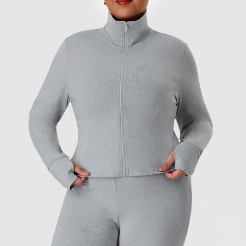 Plus Size Yoga Jacket OEM/ODM Manufacturer, Fall/Winter Warm Long Sleeve Sports Top for Brands & Wholesalers, Custom Activewear ProductionP02517-W