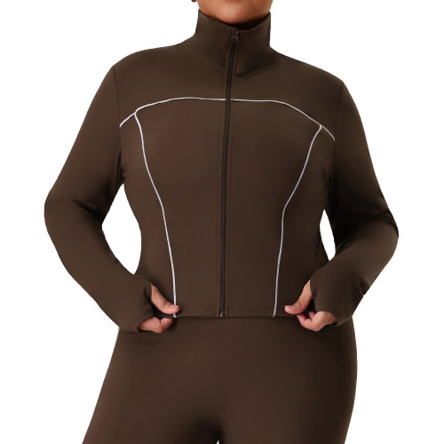 Plus Size Long Sleeve Activewear Top OEM & ODM Manufacturer for Fall/Winter Slim Fit Gym & Outdoor Wear Wholesale SupplyP02520-W