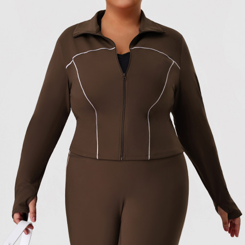 Plus Size Long Sleeve Activewear Top OEM & ODM Manufacturer for Fall/Winter Slim Fit Gym & Outdoor Wear Wholesale SupplyP02520-W