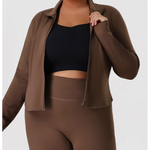 Plus Size Yoga Jacket OEM ODM Wholesale Manufacturer – Stand Collar Zip-Up Tummy Control Long Sleeve Activewear Supplier for Private Label BrandsP02526-W