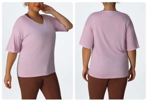 Plus Size Slimming Yoga Top OEM ODM Wholesale Supplier - V-Neck Quick-Dry Breathable Loose Fit Activewear & Sportswear Manufacturer for Brands and RetailersP02505