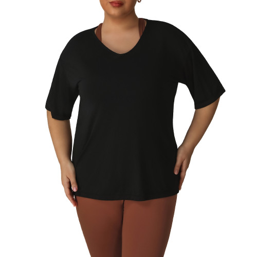 Plus Size Slimming Yoga Top OEM ODM Wholesale Supplier - V-Neck Quick-Dry Breathable Loose Fit Activewear & Sportswear Manufacturer for Brands and RetailersP02505