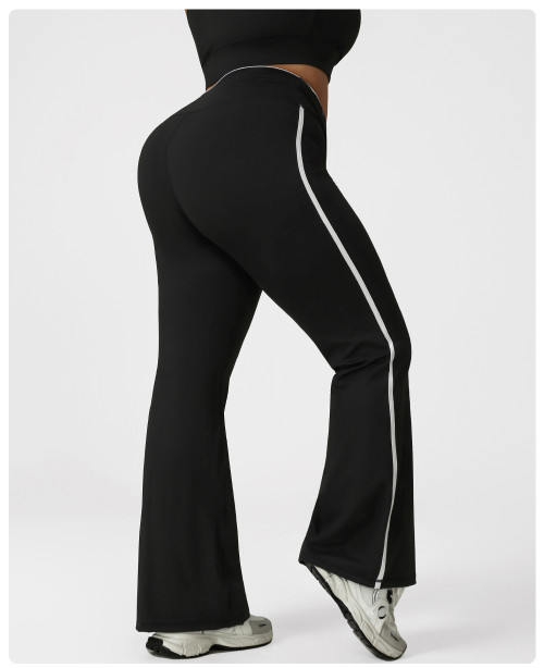 Plus Size Flared Yoga Pants OEM/ODM Manufacturer: High-Waist Color Block Activewear, Extended Sizes for Bulk SupplyP02509