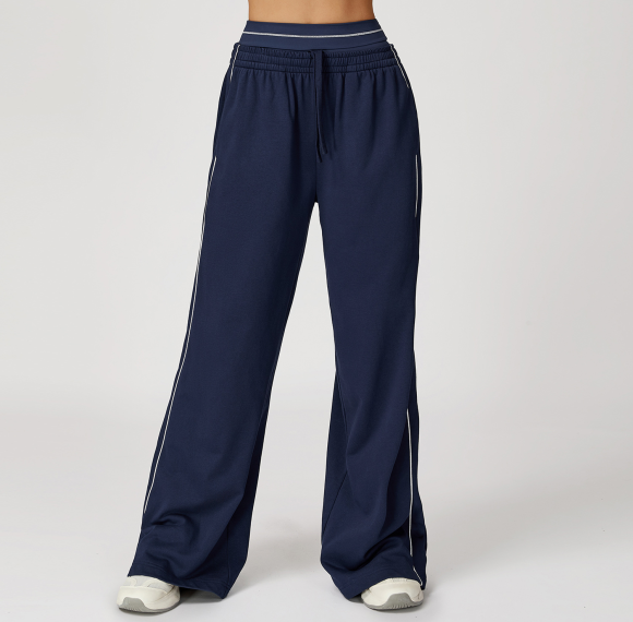 Relaxed Wide-Leg Track Pants | Elastic Waist & Side Piping