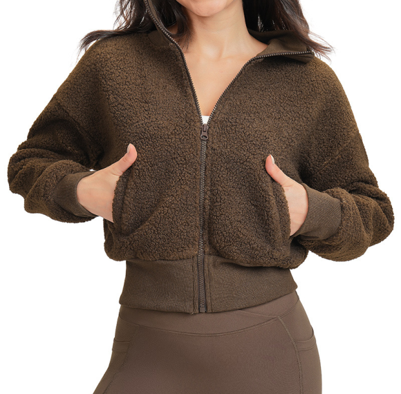 Cozy Sherpa Zip-Up Jacket | Stand Collar & Ribbed Hem