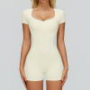 Sporty V-Neck Short Romper | Contrast Piping & Fitted Design