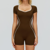 Sporty V-Neck Short Romper | Contrast Piping & Fitted Design