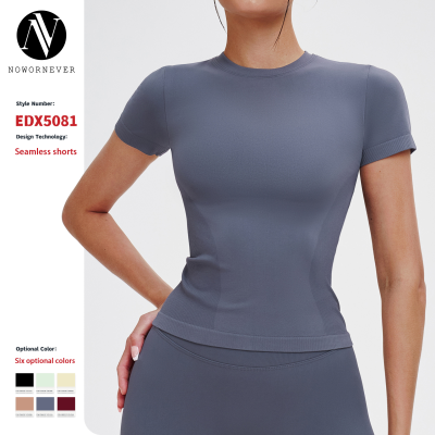 OEM & ODM Cross-Border Seamless Yoga Short-Sleeve T-Shirt for Women - Round Neckline Comfortable Sports Tight-Fit Top for Yoga, Outdoor Running & Sportswear - Perfect for Wholesale & Sourcing Agents - Model 5081