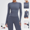 OEM & ODM Cross-Border Seamless Sports Yoga Suit for Women - Long Sleeve Round Neck Tight-Fitting Sportswear for Outdoor Running & Fitness - Perfect for Wholesale & Sourcing Agents - Model 5081