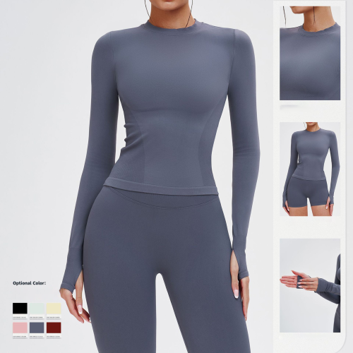 OEM & ODM Cross-Border Seamless Sports Yoga Suit for Women - Long Sleeve Round Neck Tight-Fitting Sportswear for Outdoor Running & Fitness - Perfect for Wholesale & Sourcing Agents - Model 5081