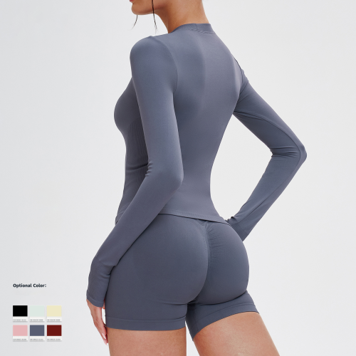 OEM & ODM Cross-Border Seamless Sports Yoga Suit for Women - Long Sleeve Round Neck Tight-Fitting Sportswear for Outdoor Running & Fitness - Perfect for Wholesale & Sourcing Agents - Model 5081