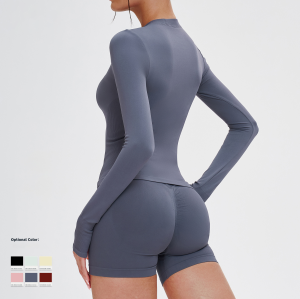 OEM & ODM Cross-Border Seamless Sports Yoga Suit for Women - Long Sleeve Round Neck Tight-Fitting Sportswear for Outdoor Running & Fitness - Perfect for Wholesale & Sourcing Agents - Model 5081