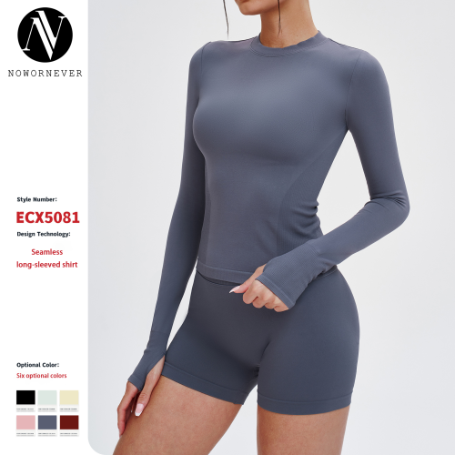 OEM & ODM Cross-Border Seamless Sports Yoga Suit for Women - Long Sleeve Round Neck Tight-Fitting Sportswear for Outdoor Running & Fitness - Perfect for Wholesale & Sourcing Agents - Model 5081