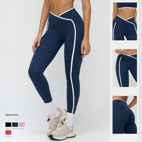 OEM & ODM Cross-Border Cross-Waist Head Yoga Pants for Women - Color-Contrasting Nude Tight Fitness Outfit for Outdoor Running & Sports - Perfect for Wholesale & Sourcing Agents - Model 9528