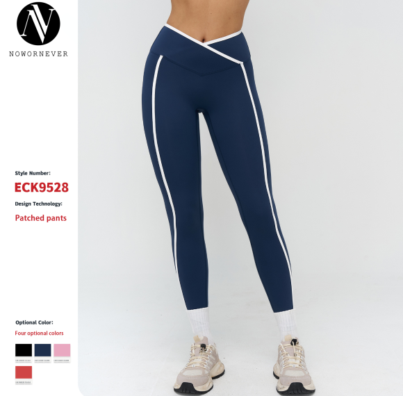 OEM & ODM Cross-Border Cross-Waist Head Yoga Pants for Women - Color-Contrasting Nude Tight Fitness Outfit for Outdoor Running & Sports - Perfect for Wholesale & Sourcing Agents - Model 9528