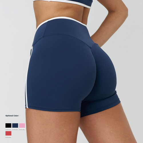 OEM & ODM Cross-Border Bare Sensation Contrasting Color Yoga Shorts for Women - Crossed Waist Tight Fit Fitness Pants for Outdoor Running & Sports - Perfect for Wholesale & Sourcing Agents - Model 9528