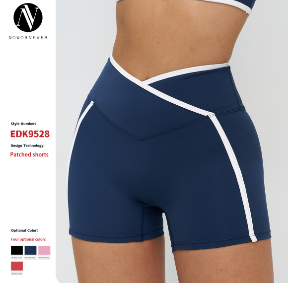 OEM & ODM Cross-Border Bare Sensation Contrasting Color Yoga Shorts for Women - Crossed Waist Tight Fit Fitness Pants for Outdoor Running & Sports - Perfect for Wholesale & Sourcing Agents - Model 9528
