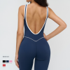Cross-border nude yoga one-piece with contrasting edges and wide neckline fitness suit for running and sports. Women's size 9528.
