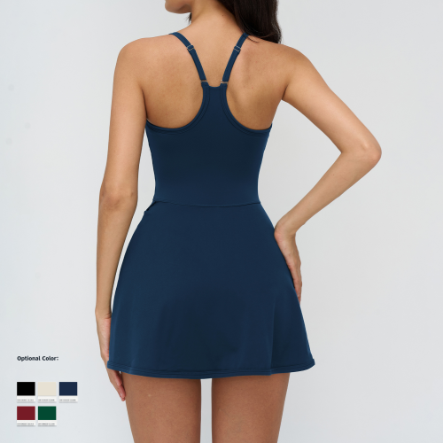 Cross-border hollowed-out backless dress, anti-glare base pants, soft fabric skirt, casual outdoor sport tennis dress, 9307