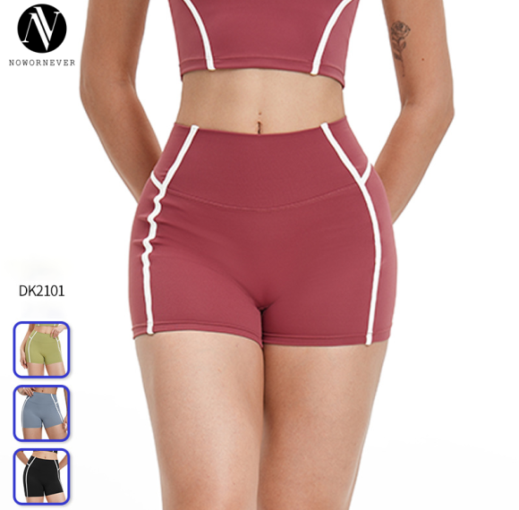 High-waisted, cross-border, seamless, buttock-lifting yoga workout shorts with 3D color-blocking for outdoor fitness, style 2101.
