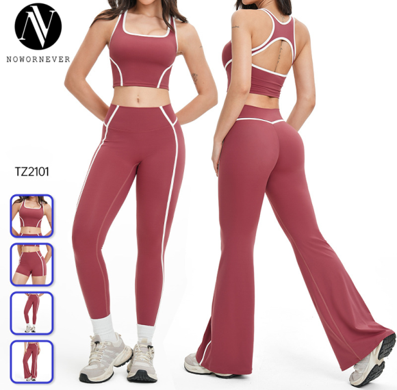 OEM & ODM Cross-Border Nude Feeling Yoga Set for Women - Color-Matched Transparent Open-Back Sportswear for Outdoor Running & Fitness - Perfect for Wholesale & Sourcing Agents - Model 2101