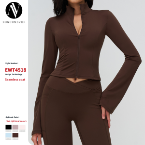 OEM & ODM Cross-Border Bare Sensation Yoga Jacket for Women - V-neck Zippered Flared Sleeve Sportswear for Outdoor Running & Fitness - Perfect for Wholesale & Sourcing Agents - Model 4518