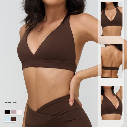 Cross-over V-neck fashionable back-supporting sports bra for cross-border bare-chest yoga, stylish and comfortable sports bra for fitness and running, sports bra for 4518.