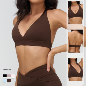 Cross-over V-neck fashionable back-supporting sports bra for cross-border bare-chest yoga, stylish and comfortable sports bra for fitness and running, sports bra for 4518.