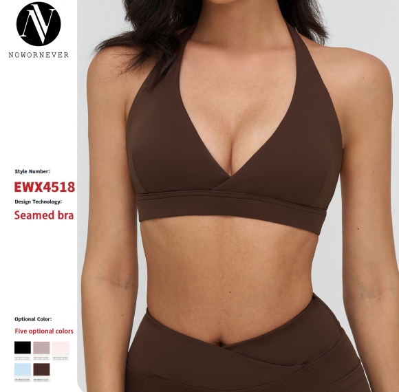 Cross-over V-neck fashionable back-supporting sports bra for cross-border bare-chest yoga, stylish and comfortable sports bra for fitness and running, sports bra for 4518.
